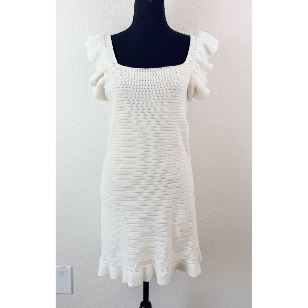 Anthropologie Knit Ruffle Sleeve Mini Dress Women's M Ivory Romantic Cottagecore